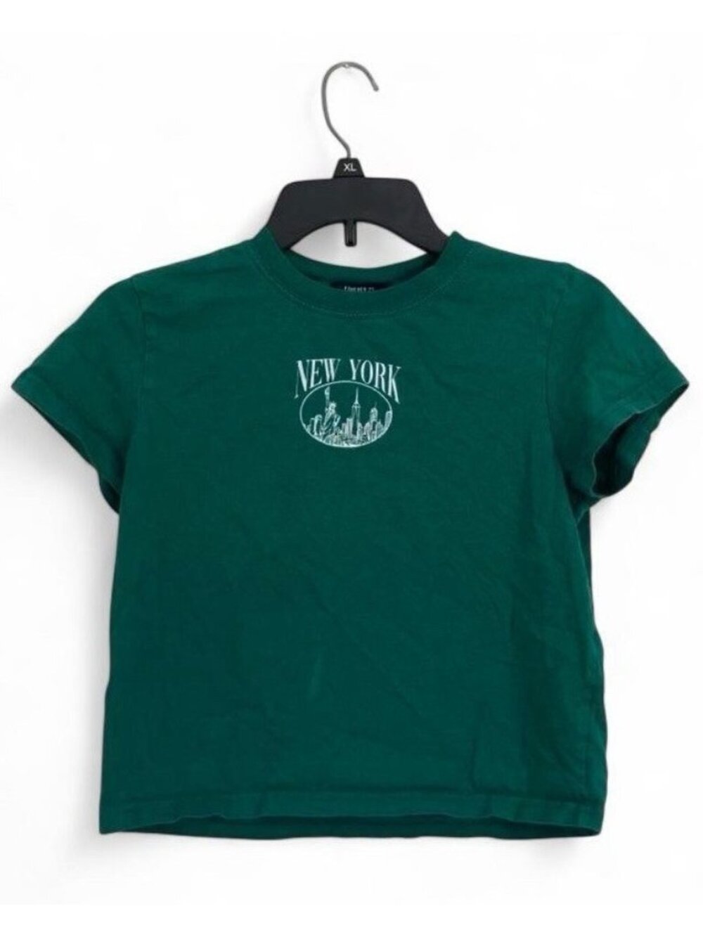 Forever 21 New York Graphic Tee Womens Small Green Baby Tee Short Sleeve